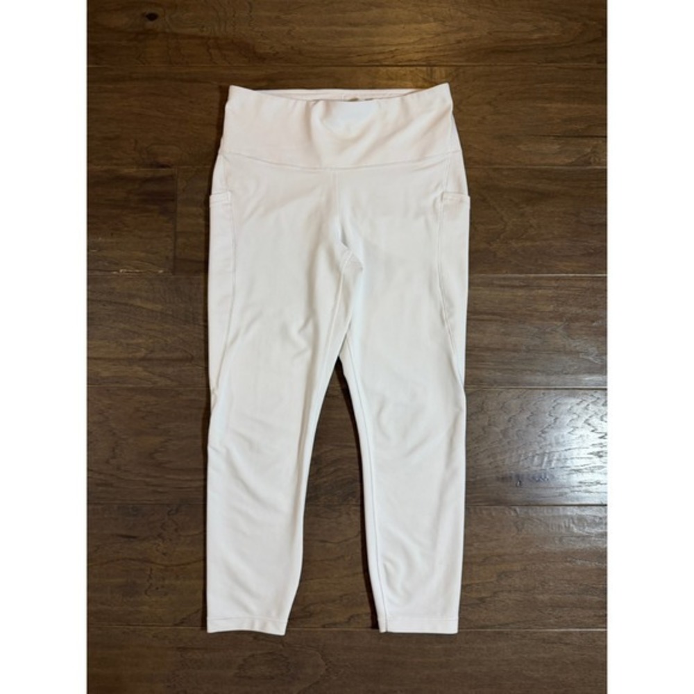 Athleta Interval Stash 7/8 Tight White High Rise Leggings Side Pockets Womens M